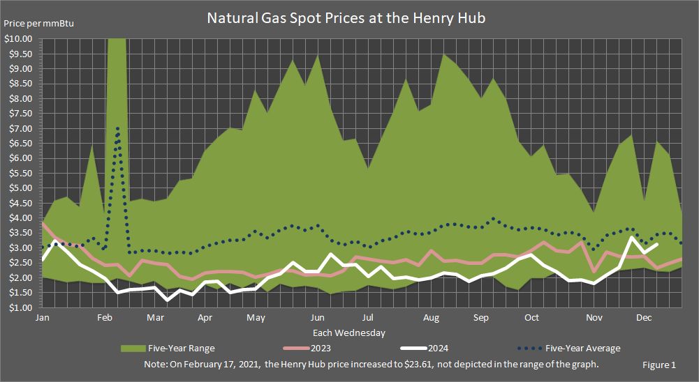 Graph of Natural Gas Spot Prices at the Henry Hub