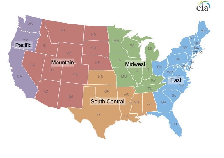 Natural Gas Storage Regions Map